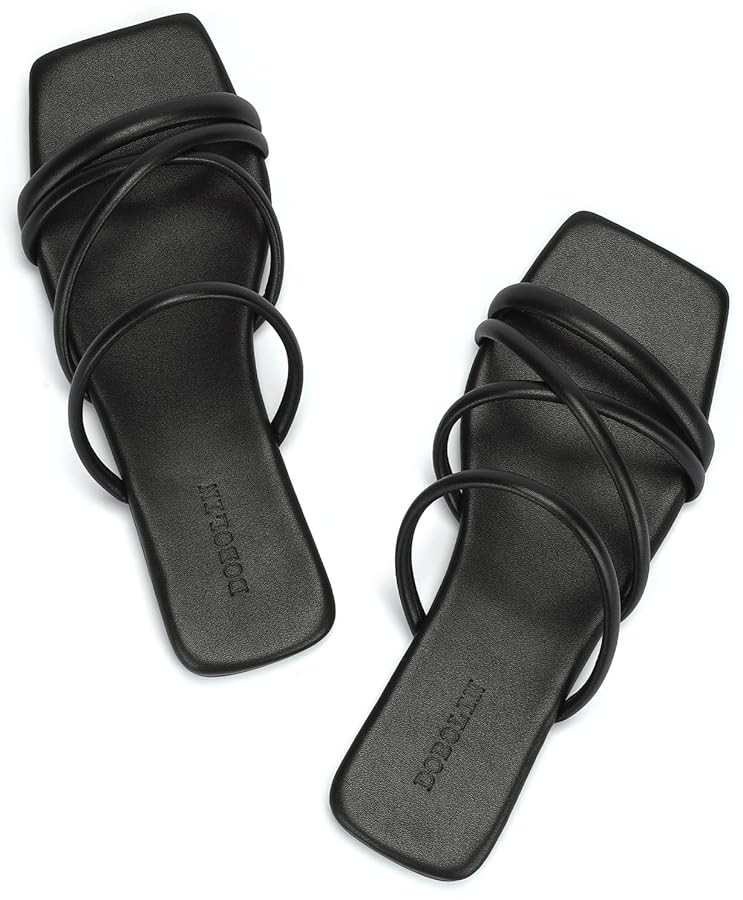 Women's Flat Sandals Strappy Square Open Toe Slide Sandals Dressy Comfortable Wide Feet Friendly | Amazon (US)