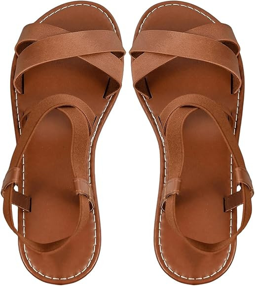 GORGLITTER Women's Criss Cross Gladiator Sandals Dressy Summer Cute Ankle Strap Open Toe Flat San... | Amazon (US)