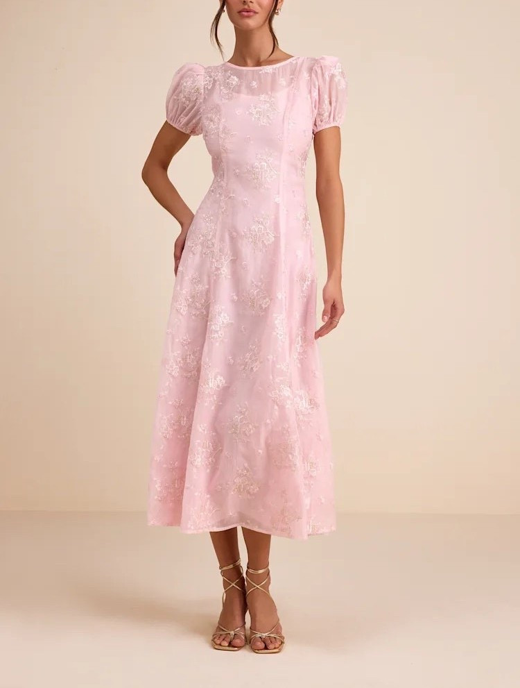 Dress effortlessly this season in the Elfrieda Blush Floral Embroidered Puff Sleeve Midi Dress. Ideal for weddings, garden parties, and Easter, this radiant dress is under $100.

Keywords: Easter dress, Easter dress women, midi dress, lace midi dress, pink midi dress, garden party, spring wedding guest, wedding guest, wedding guest dress, summer wedding guest, spring break outfits, formal party, formal events, day date, summer soirée, floral print dress, strapless maxi dress, summer maxi dress, pleated maxi dress, strapless pleated maxi dress, resort outfits 2026, resort outfits, beach vacation outfits, travel outfits 

#LTKdayinmylife #LTKWedding #LTKSpringSale