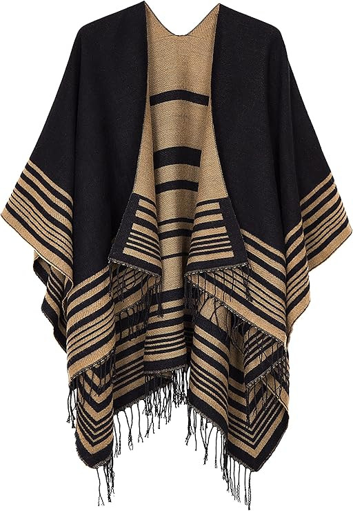 Urban CoCo Women's Printed Tassel Open front Poncho Cape Cardigan Wrap Shawl | Amazon (US)