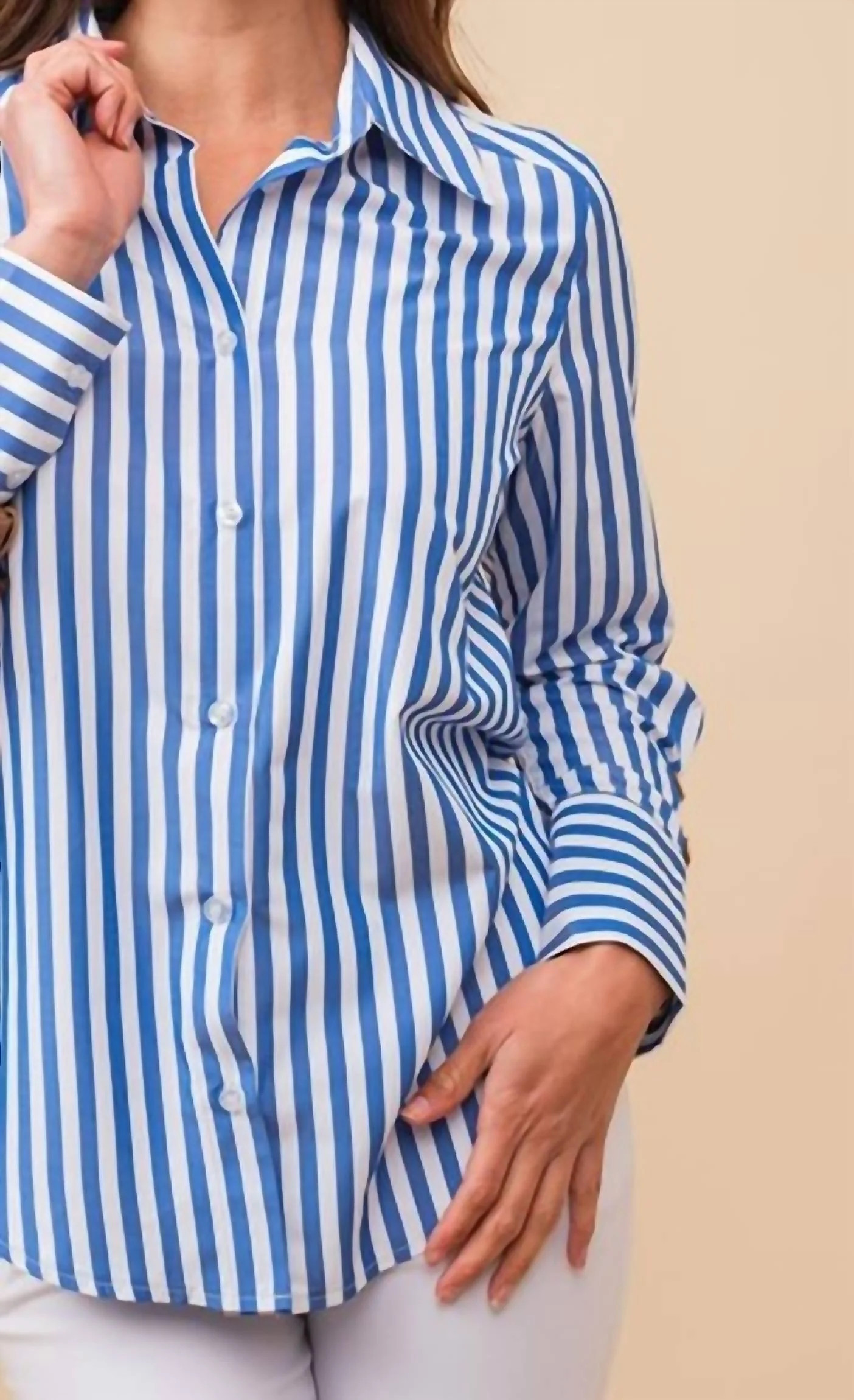 Long Sleeve Striped Blouse In Blue | Shop Simon