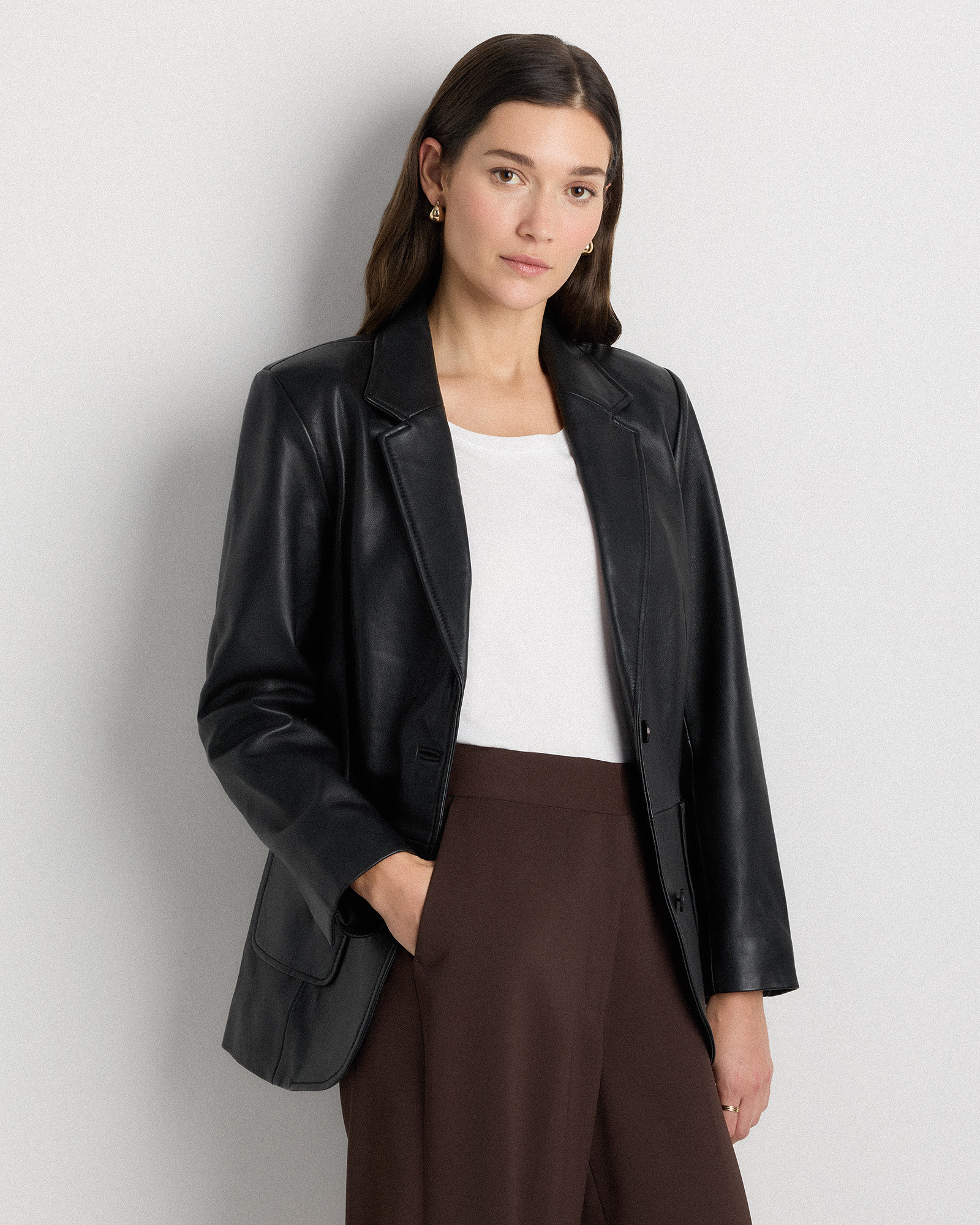 Quince | Women's Blazer in True Black, Size XL, Leather | Quince
