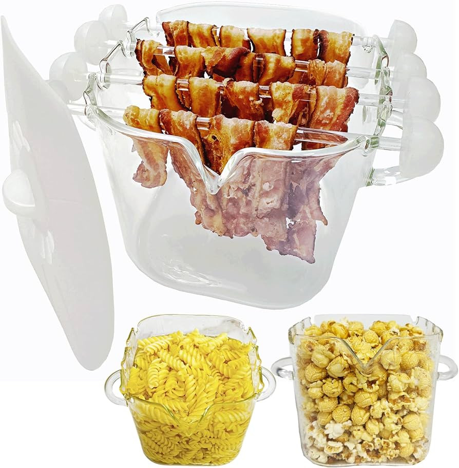 Glass Microwave Bacon Cooker, Silicone Lid, 4 Glass Skewers, 100oz | Amazon (US)