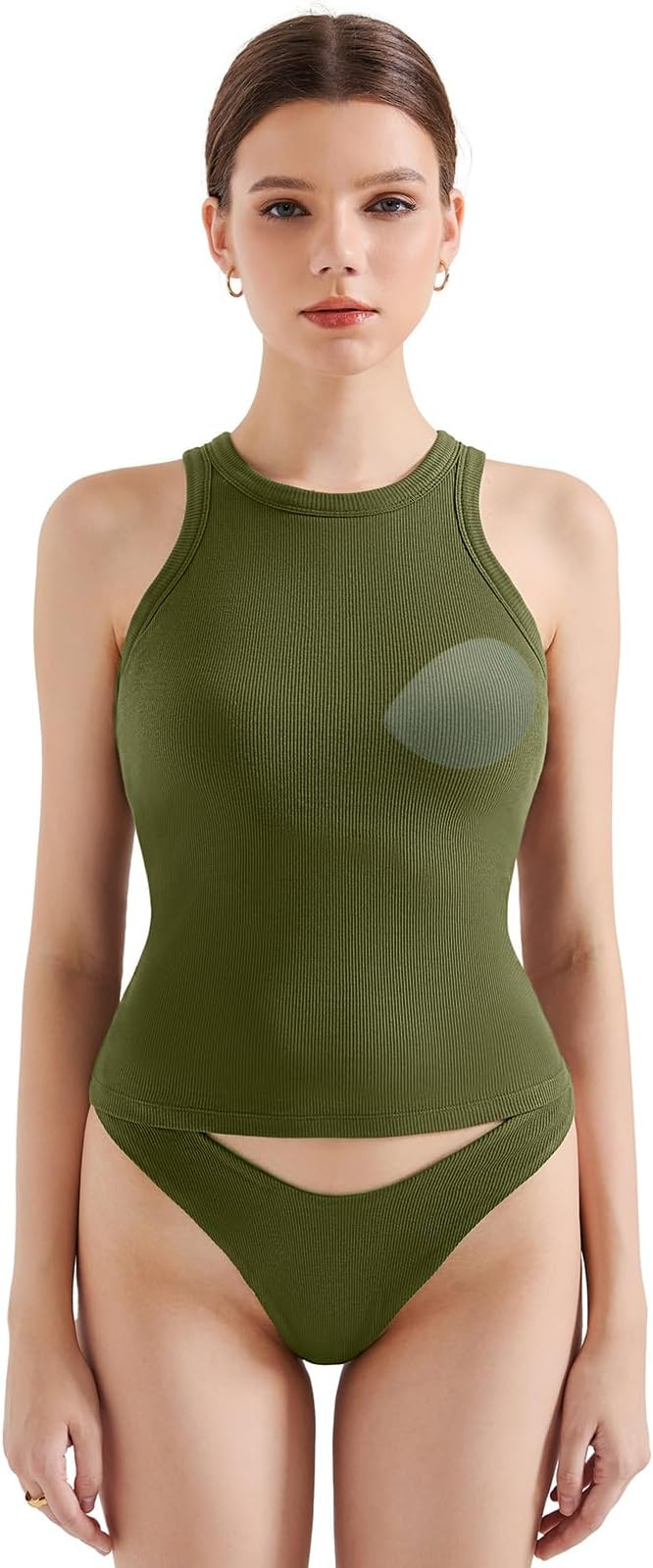 SUUKSESS Women Padded Cotton Ribbed Tank Tops High Neck Basic Tops | Soft Bulit in Bra Tank Top, ... | Amazon (US)