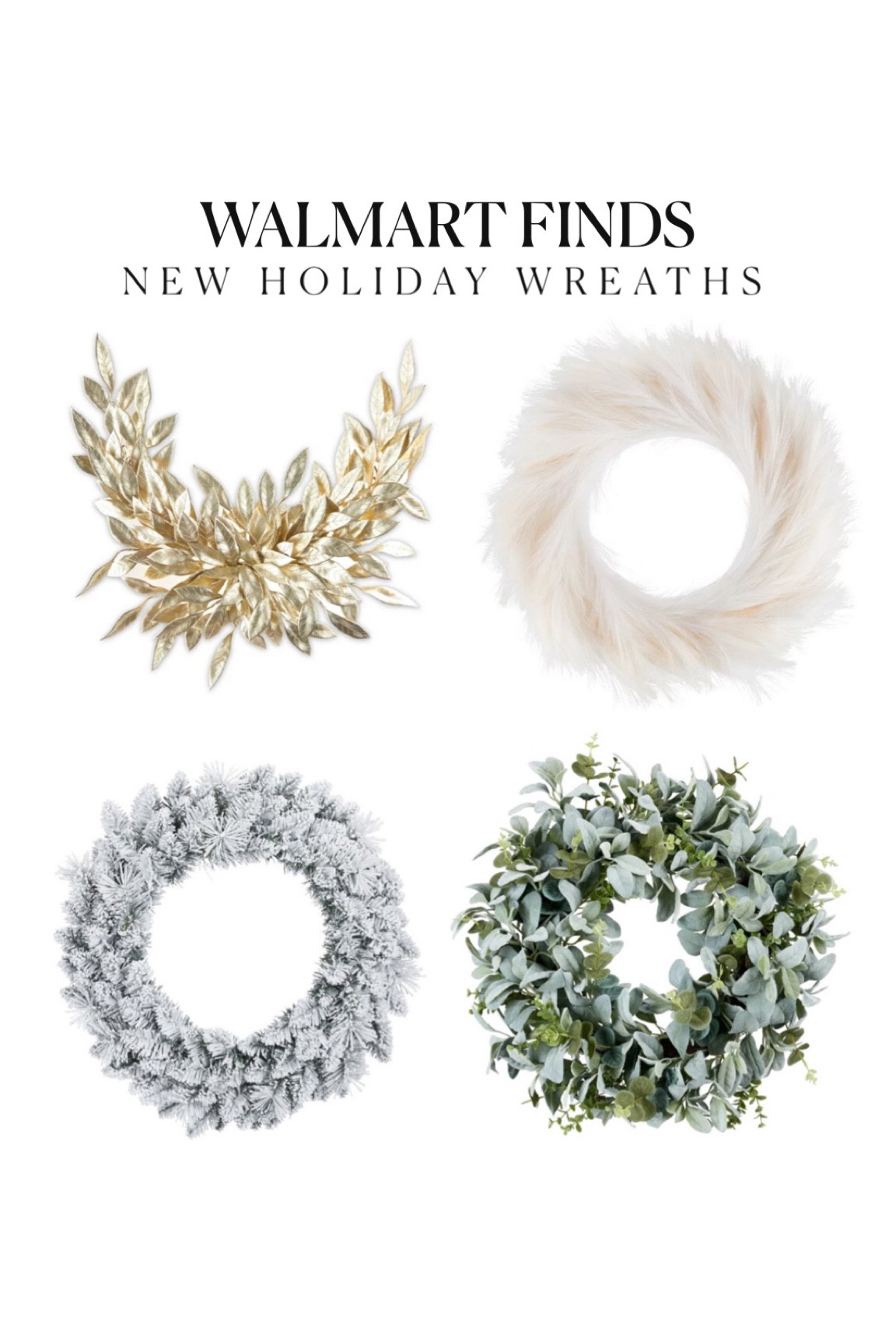 New holiday wreaths from Walmart 🎄 Christmas wreaths, gold wreaths, pampas wreath, flocked wreath, lambs-ear wreaths , Walmart finds #walmarthome 

#LTKhome #LTKSeasonal #LTKunder50