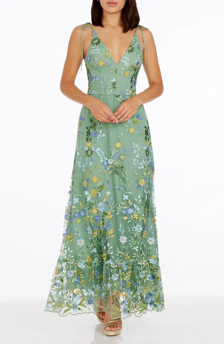 Sunny Embroidered Floral A-Line Gown | Nordstrom