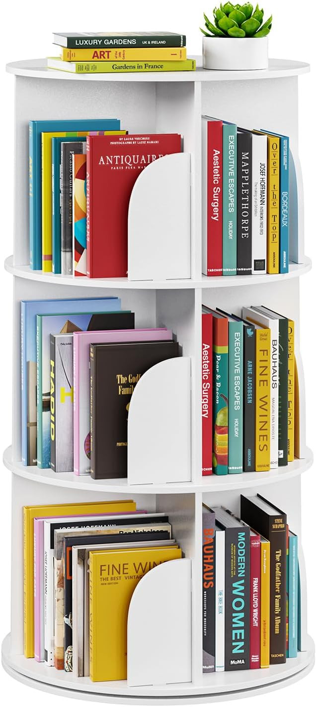 SpaceAid 3 Tier Rotating Bookshelf Tower, Spinning Bookcase Lazy Susan, Revolving 360 Book Shelf ... | Amazon (US)