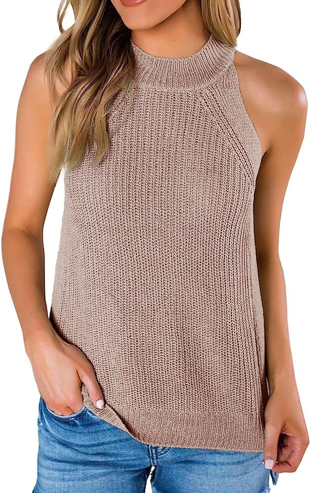 SySea Womens Summer Loose Knit Shirts Sleeveless Halter Neck Sweater Tank Tops | Amazon (US)