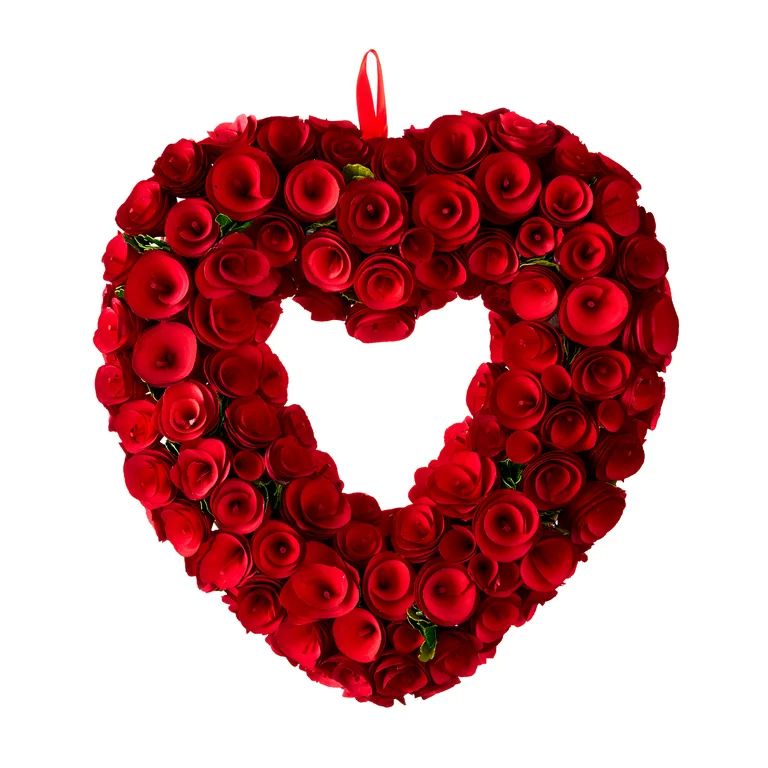 Way To Celebrate Valentine Solid Red Woodchip Wreath | Walmart (US)