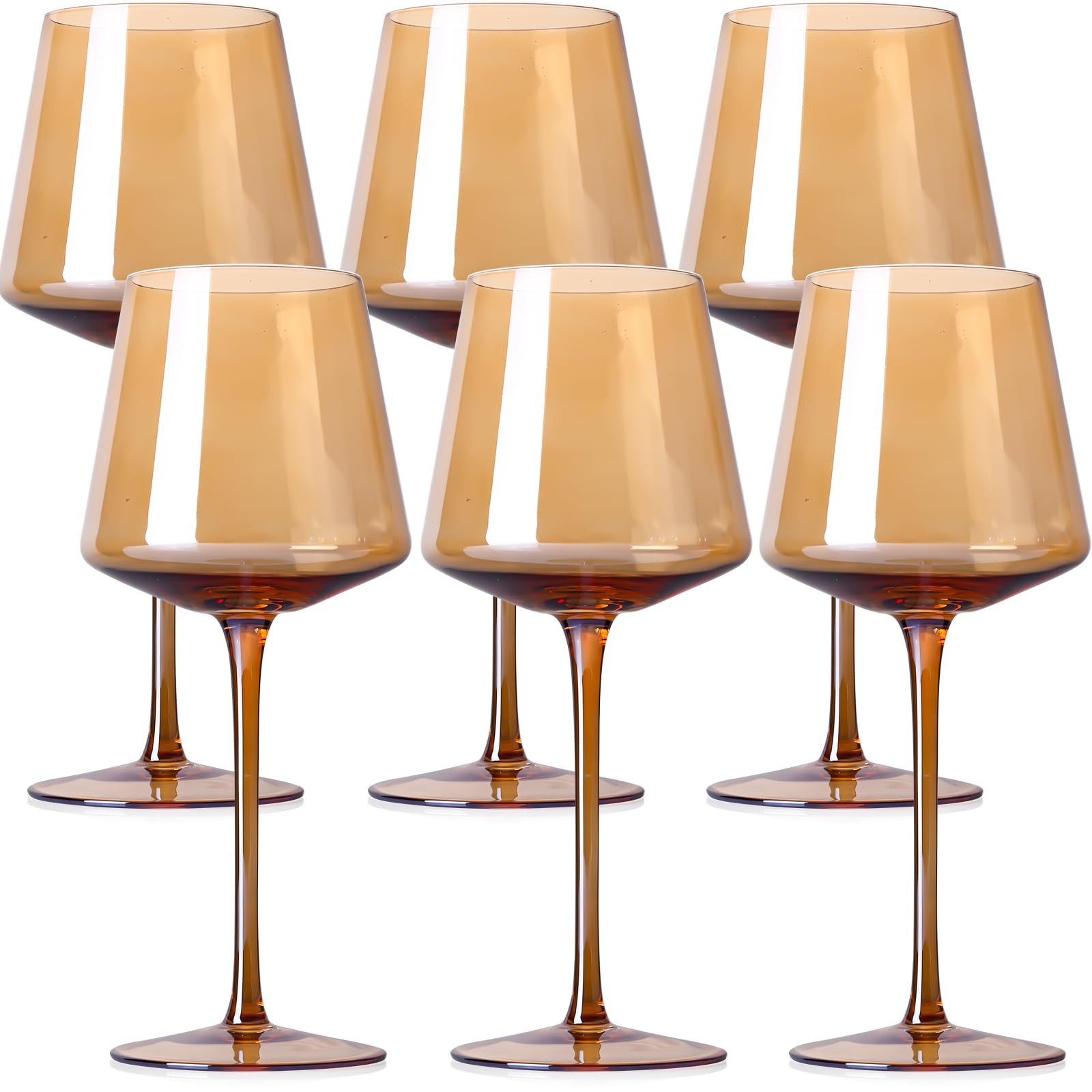 Physkoa Amber Wine Glasses Set of 6-16oz Hand-Blown Amber Wine Glass with Long Stem Unique Red&Wh... | Amazon (US)