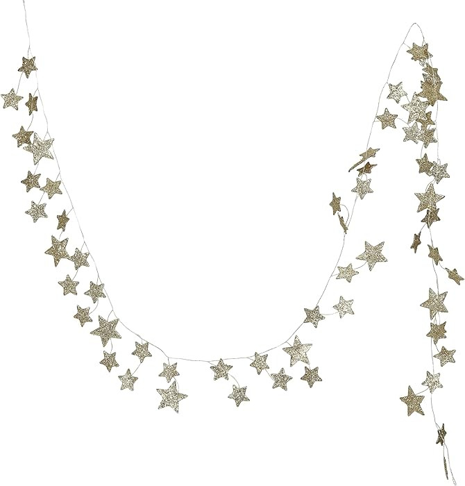 Creative Co-Op Decorative Glitter Paper Star Garland, Gold Color | Amazon (US)