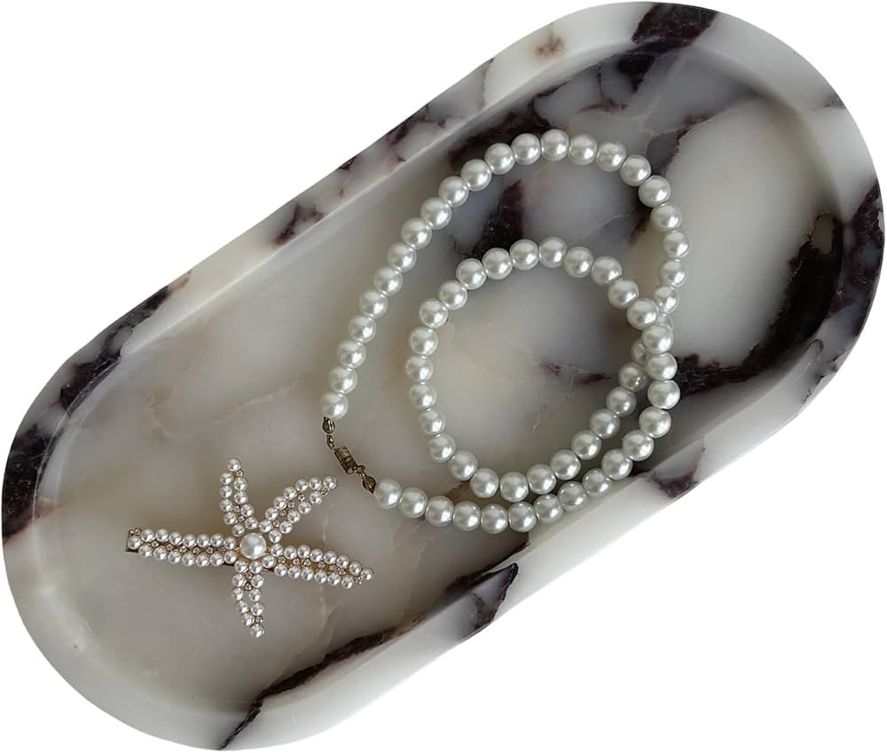 Natural Marble Oval Tray Ornaments Vintage Small Tray Storage Dish for Counter, Vanity, Dresser, ... | Amazon (US)