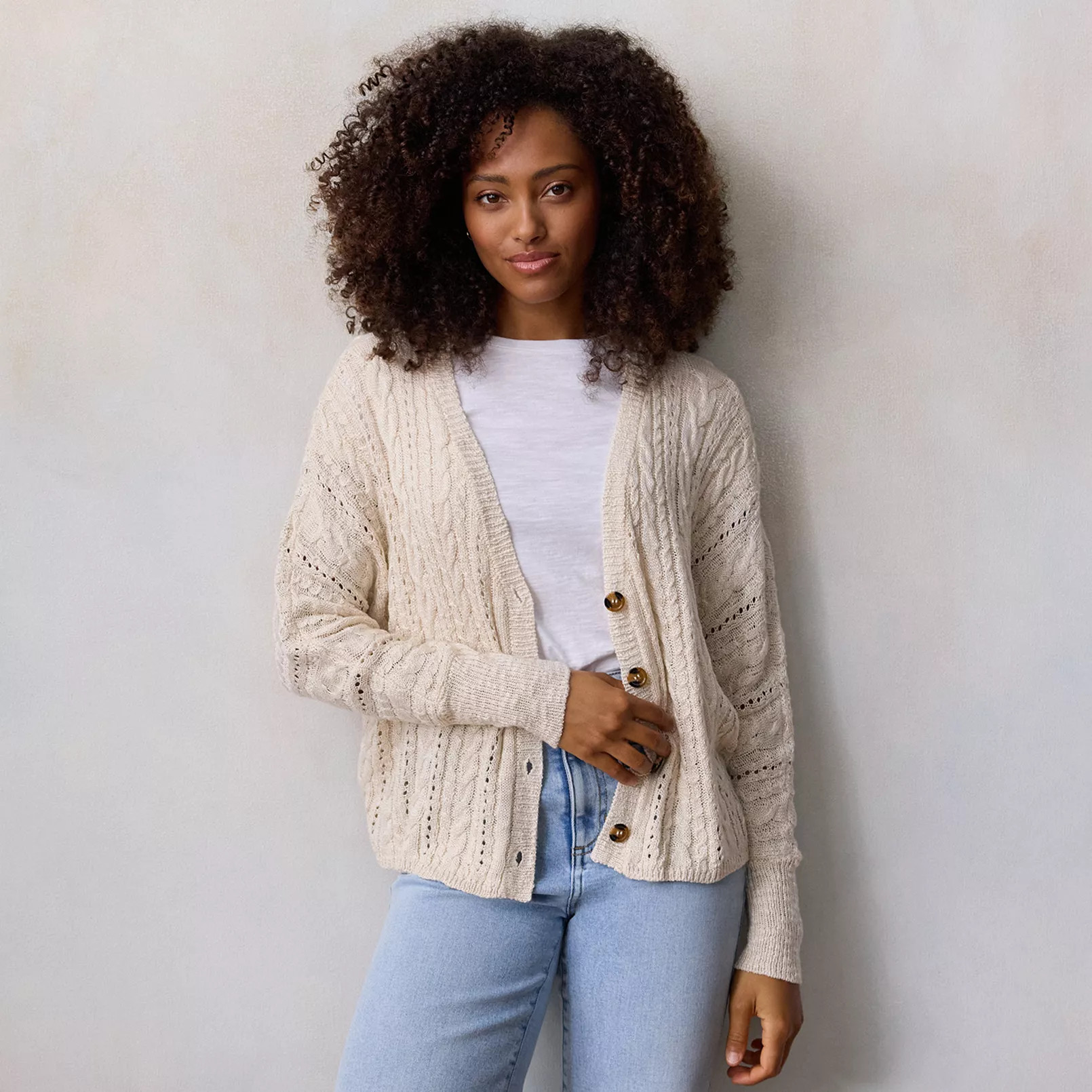 Women's LC Lauren Conrad V-Neck Slub Cabled Sweater Cardigan | Kohl's