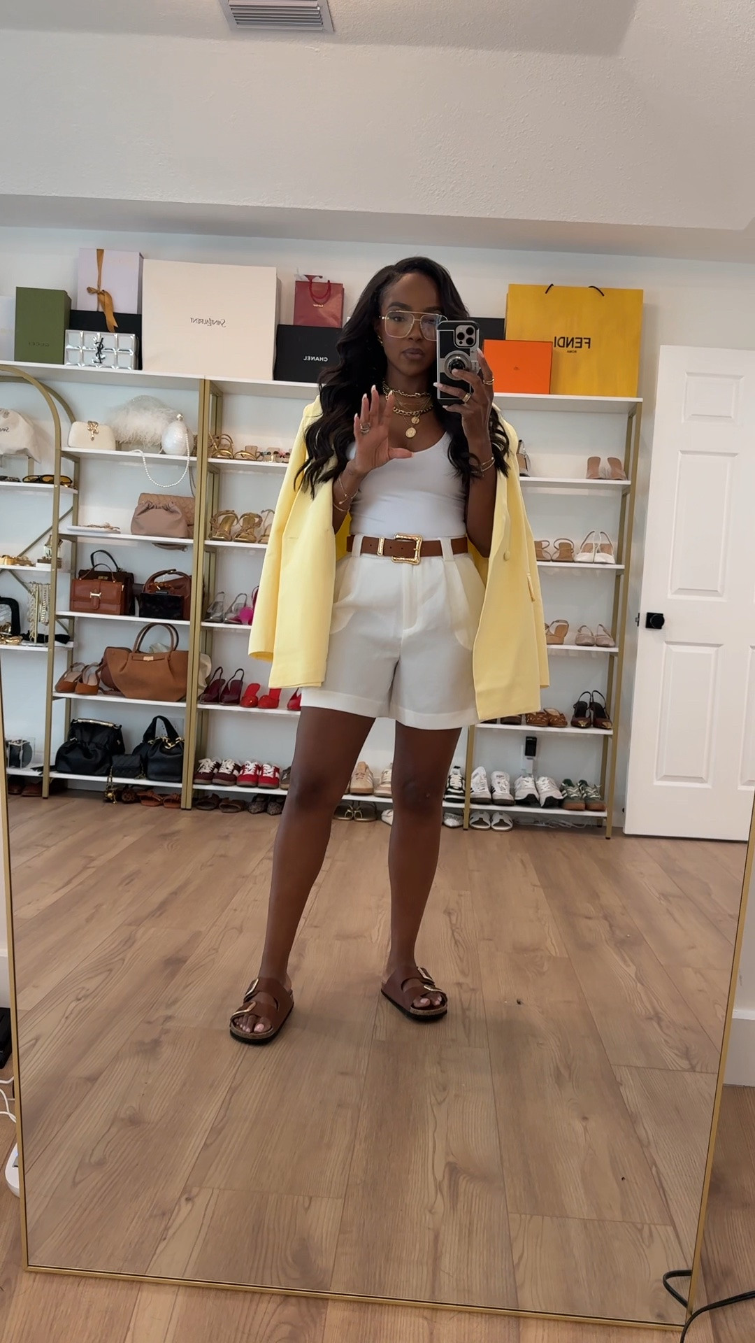 Hi Babes!

Okay this is how you do summer neutrals. The buttery yellow blazer layered over crisp white shorts and a fitted tank gives that effortless luxury look that never goes out of style.

I love how the gold accessories and cognac belt pull everything together. It feels polished enough for brunch or meetings, but still light and comfortable for warm weather. The blazer instantly makes the outfit look expensive.

Where to wear this:
• Brunch with the girls
• Vacation sightseeing
• Casual office days
• Lunch meetings
• Weekend shopping trips

Undergarments: Nude seamless bra and seamless shorts recommended for the smoothest fit (linked).

Everything is linked below!

xx Kira | IG: KirasFashionFinds

34D - 27 - 40 • Size Small or 4