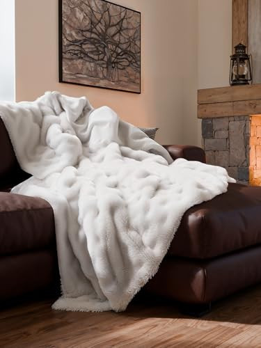 Fluffy Throw Blanket Twin Size - Faux Fur Throw for Couch or Bed - Ultra Plush Soft Extra Thick Faux Fur Rabbit Blanket - Comfy, Warm and Breathable - Luxury Minky Tie Dye Bedding - 60" x 80", White | Amazon (US)