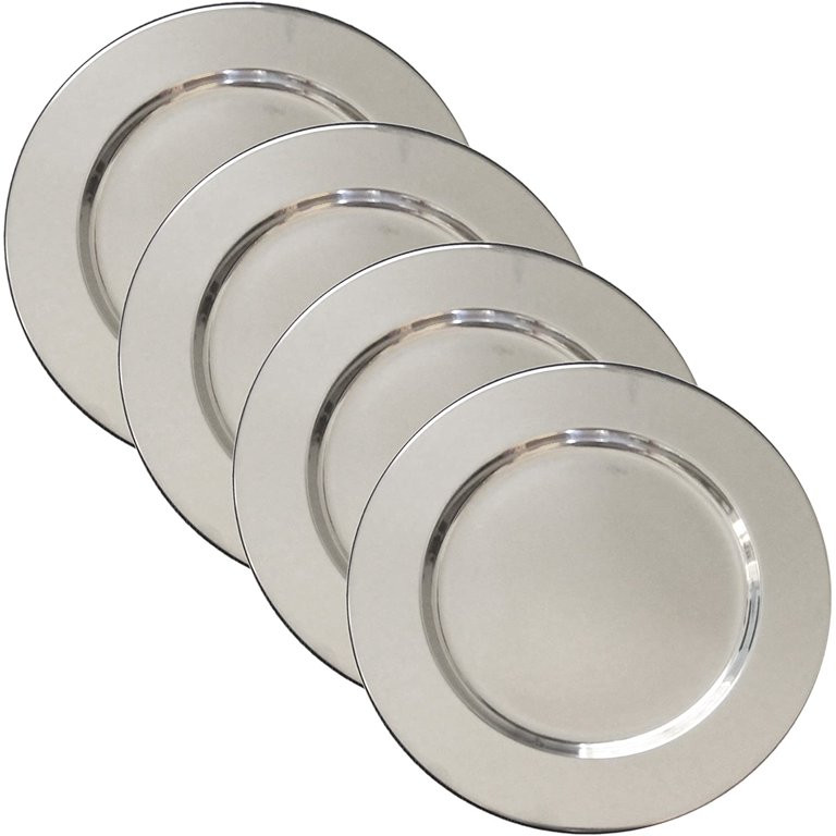 Set of 4 Stainless Steel Charger Plates - Handmade 12" Service Plates, Accent Plates, Decorative ... | Walmart (US)
