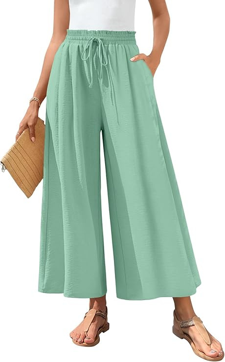 Bestbee Women's Wide Leg Palazzo Pants Dressy Casual Gaucho Pants Elastic Waist with Pockets | Amazon (US)