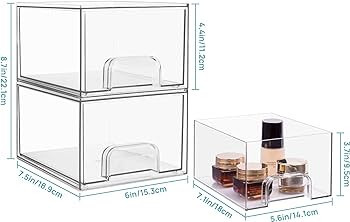 Vtopmart 4 Pack Clear Stackable Storage Drawers, 4.4'' Tall Acrylic Bathroom Makeup Organizer,Pla... | Amazon (US)