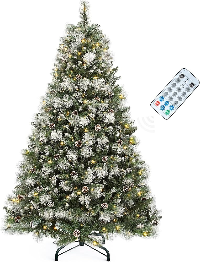 YITAHOME 6ft Prelit Scotch Pine Christmas Tree with Remote Control, Pre-Decorated Frosted Christm... | Amazon (US)