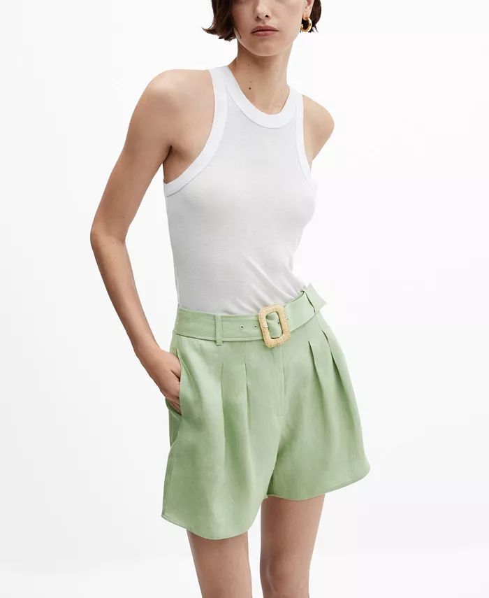 MANGO Women's Belted Linen Shorts - Macy's | Macy's