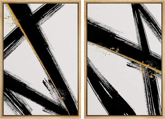 SIGNWIN Framed Canvas Print Wall Art Set Graffiti Black Gold Paint Stroke Collage Abstract Shapes... | Amazon (US)