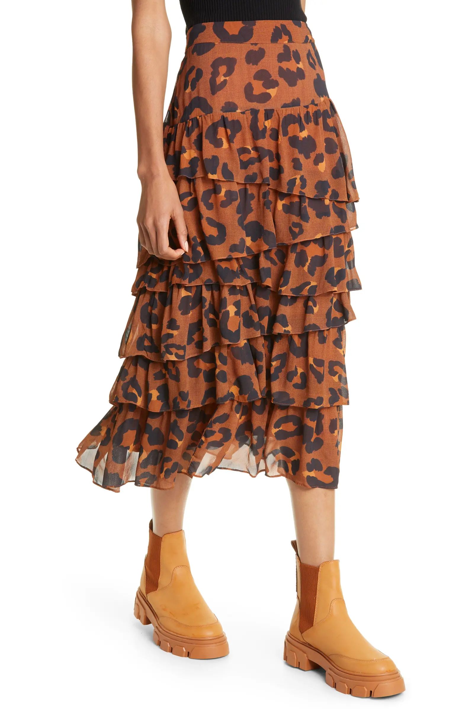 Leopards Caramel Ruffle Tiered Maxi Skirt | Nordstrom