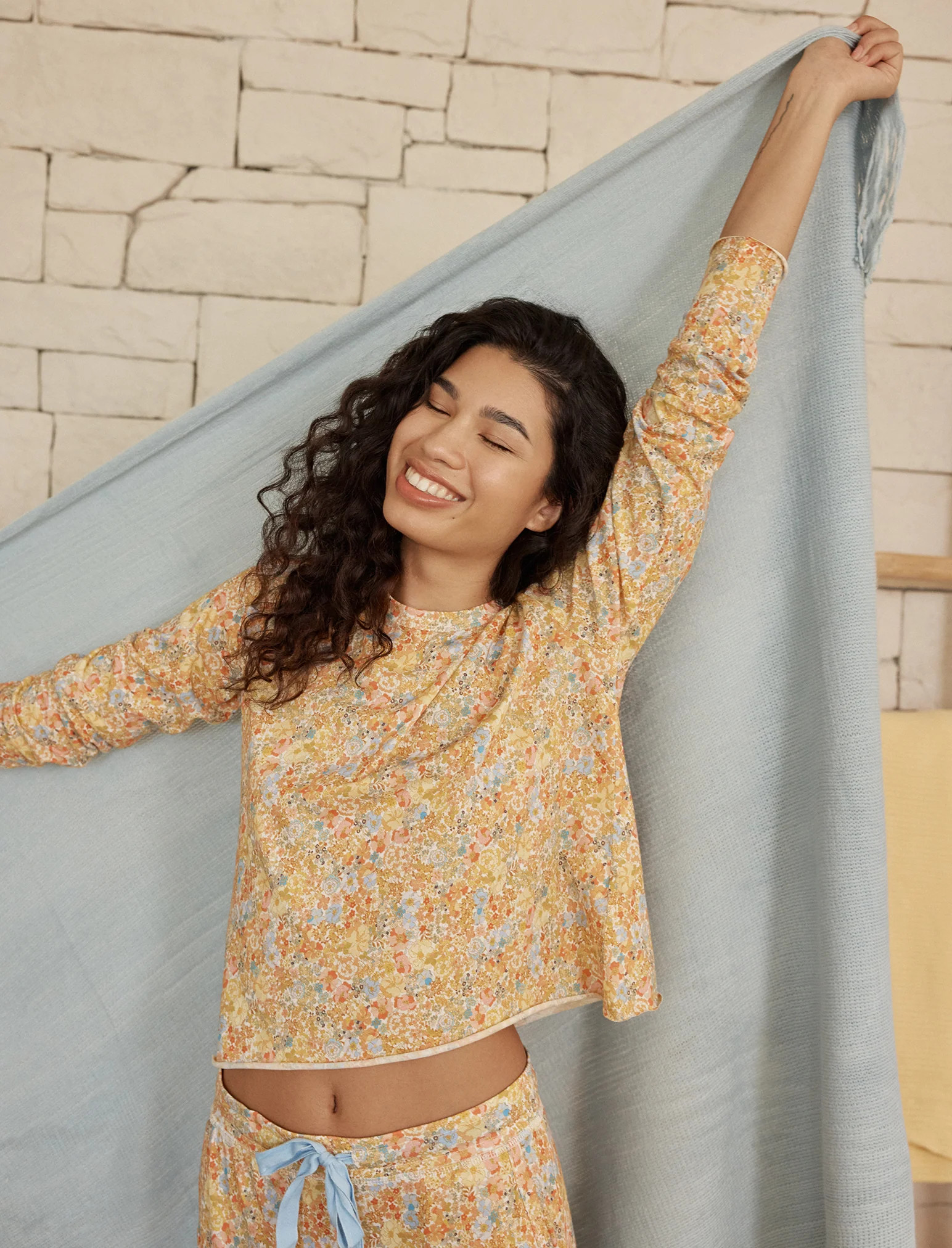 Carly Organic Knit Boxy Long Sleeve Tee & Full Length Pant Set | Papinelle Sleepwear US