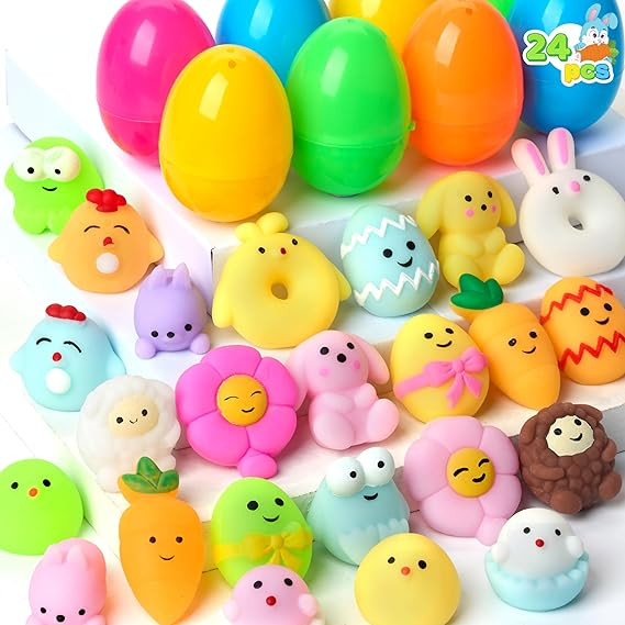 JOYIN 24 Pcs Mochi Squishy Toy Prefilled Easter Eggs, Squeeze Toy Fillers for Easter Egg Hunt, Ki... | Amazon (CA)