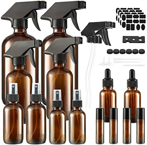 SXUDA Glass Spray Bottle Kit×14 (Amber Spray Bottles 16OZ, 8OZ, 4OZ, 2OZ, 2OZ Dropper Bottle) x ... | Amazon (US)