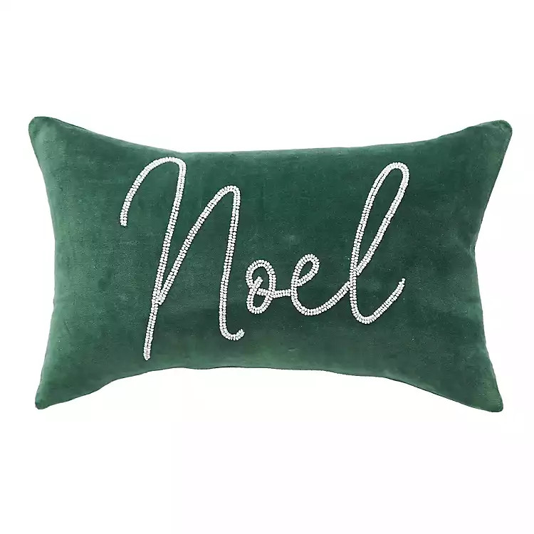 Green Velvet Noel Beaded Christmas Pillow | Kirklands