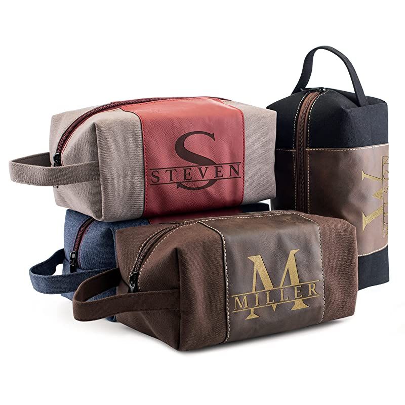 Toiletry Bag for Men Personalized, Laser Engraved Initial & Name on Leather, Custom 4 Canvas Colo... | Amazon (US)