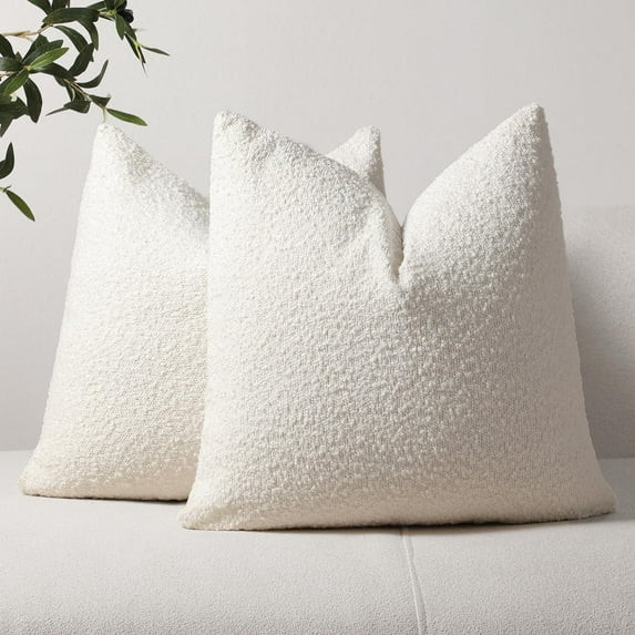 SANMADROLA Set of 2 Textured Boucle Throw Pillow Covers 18x18 Inch Accent Solid Pillow Cases Cozy... | Walmart (US)
