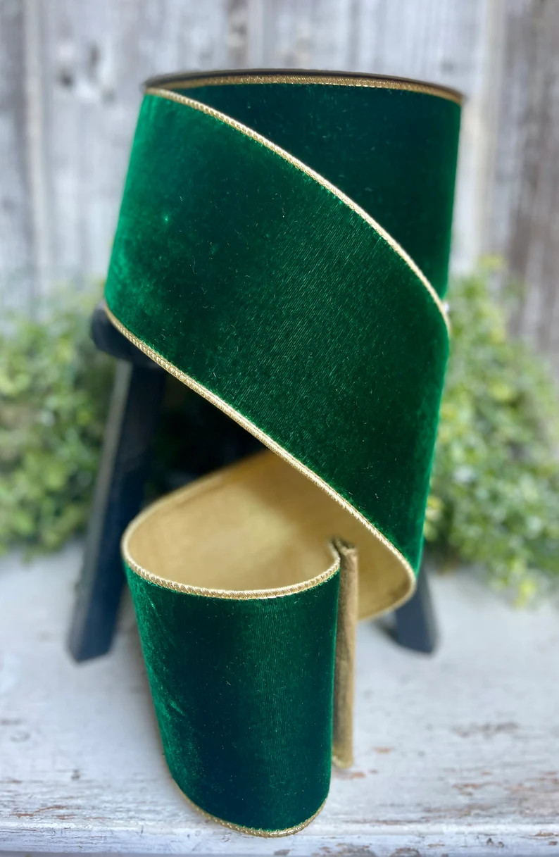 4" Emerald green velvet ribbon, 10 YD ROLL, Farrisilk ribbon,, luxury ribbon, velvet ribbon, Chri... | Etsy (US)