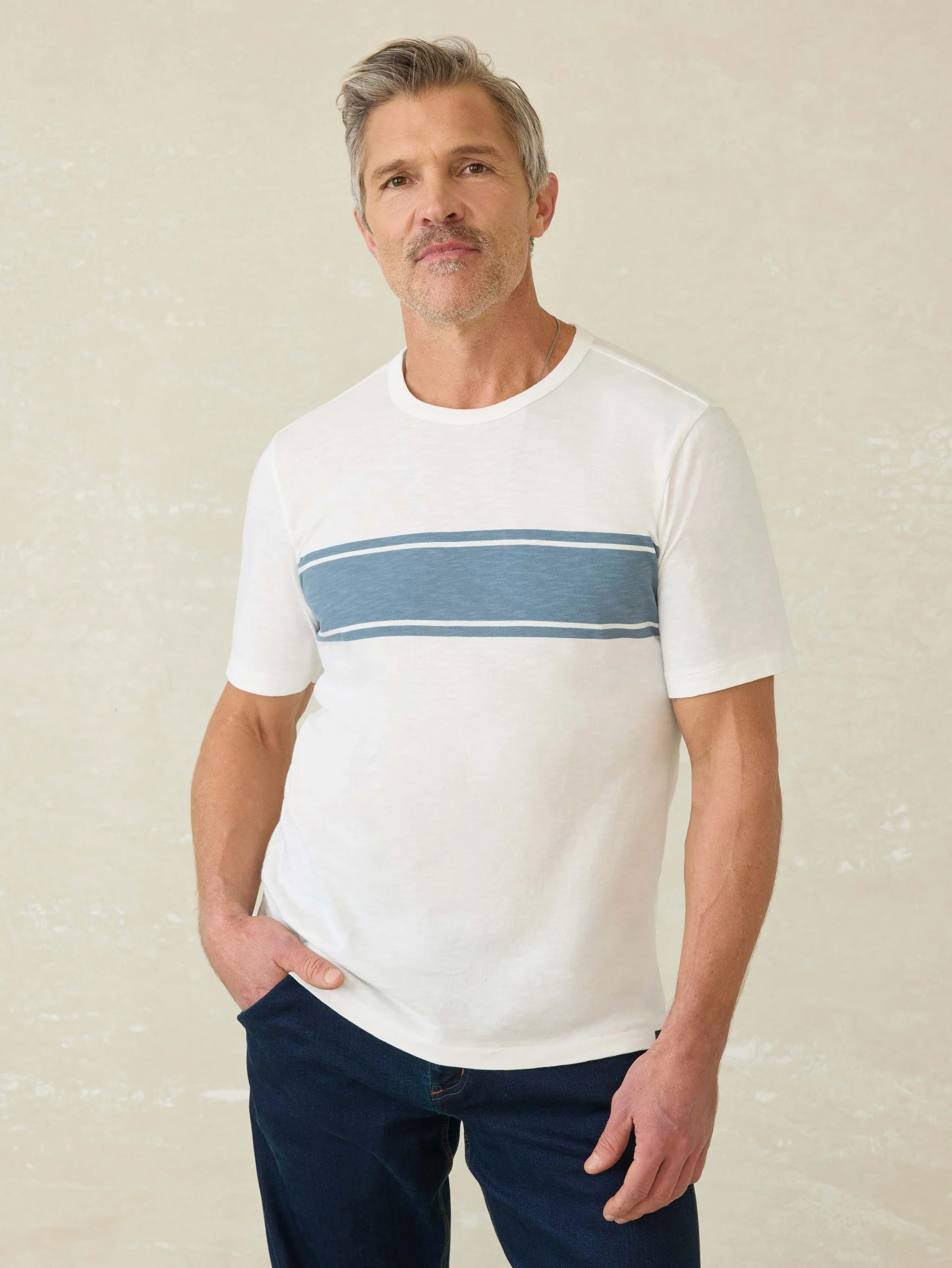 Sunwashed Tee - White Surf Stripe | Faherty