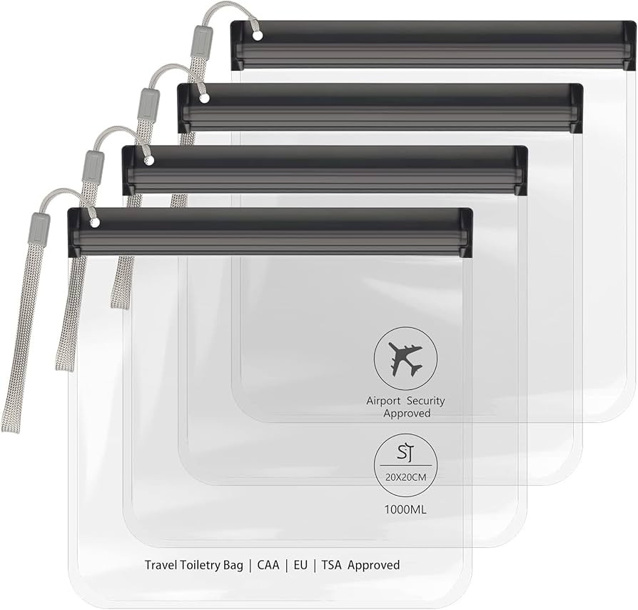 4Pcs Clear TSA Approved Security Toiletry Bag Quart Size for EU UK & US Carry-on Regulations Wate... | Amazon (US)