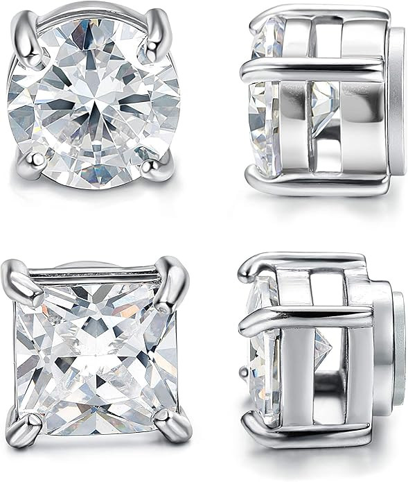 Jstyle 2 Pairs Stainless Steel Magnetic Stud Earrings for Men Women Non-piercing CZ Hypoallergeni... | Amazon (US)
