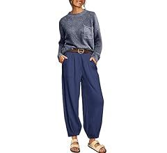 2 Piece Outfits For Women 2023 Fall Oversized Sweater Top And Pants Set | Amazon (US)