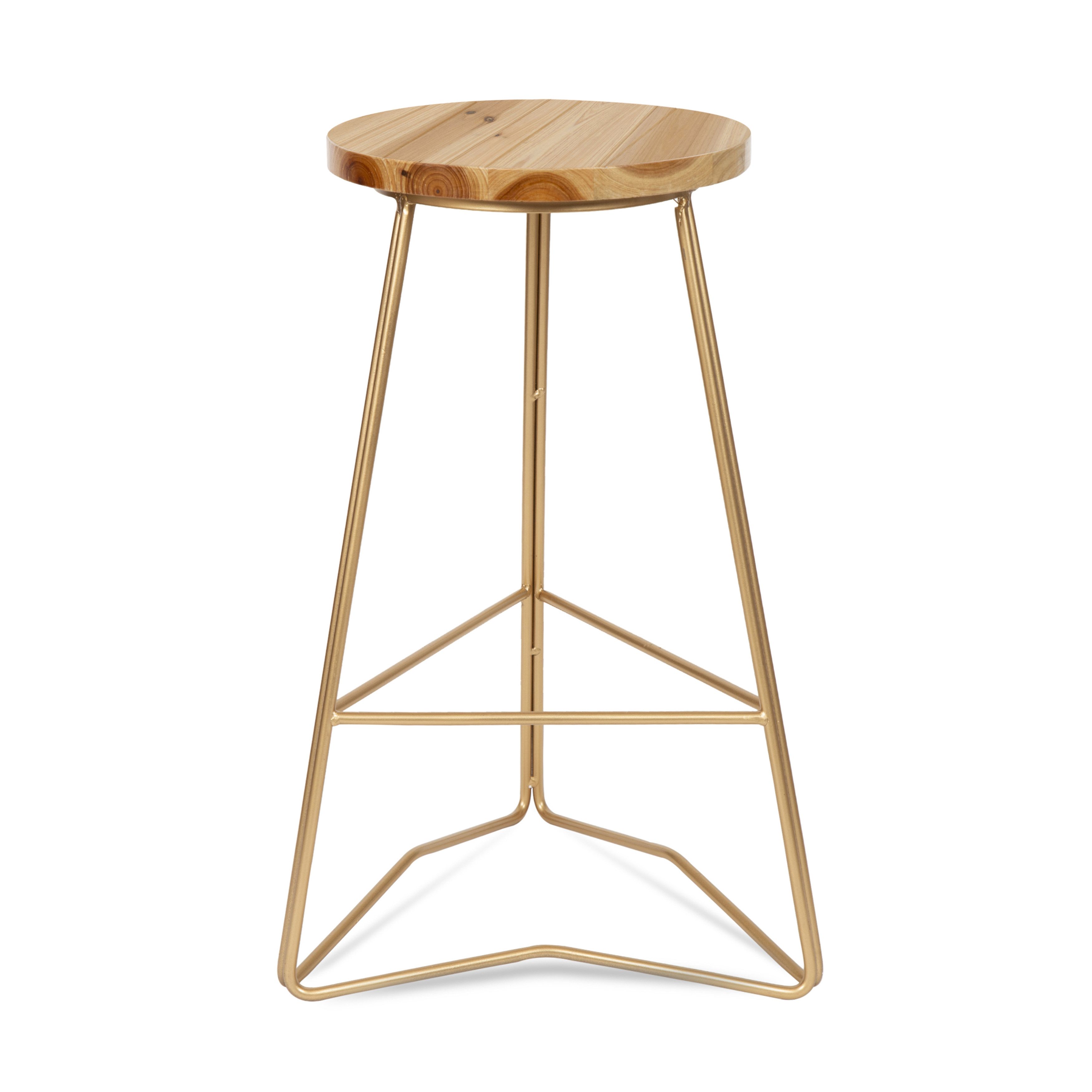 Kate and Laurel Godwin Backless Modern 25-Inch Counter-Height Bar Stool, Gold Metal Base with Nat... | Walmart (US)