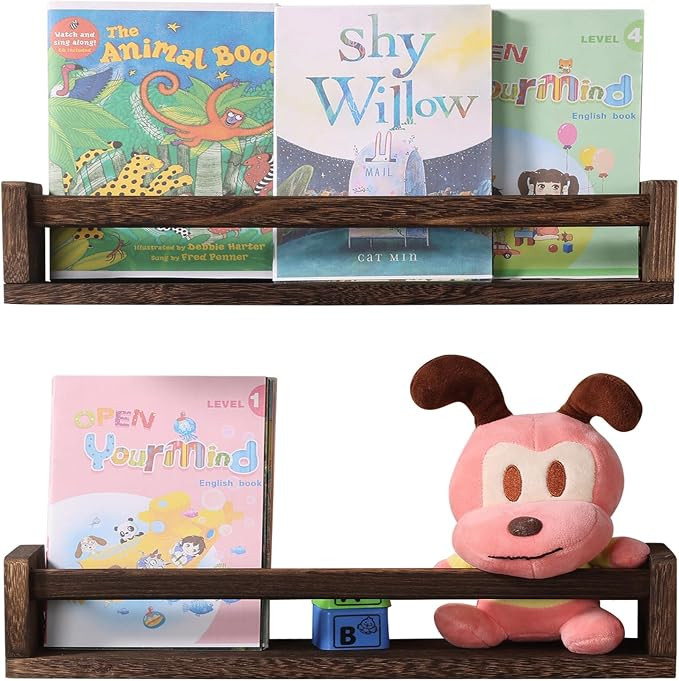 Amy Dceom Nursery Book Shelves Set of 2, Wood Floating Book Shelves for Kids Room, Rustic Baby Nu... | Amazon (US)