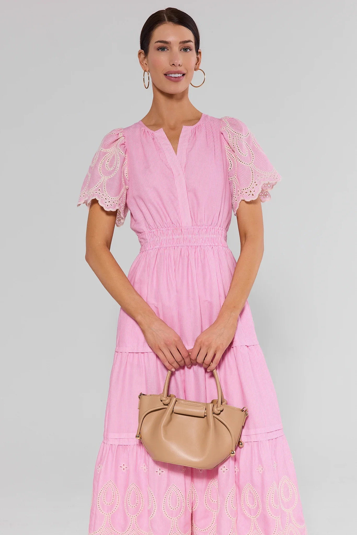 Brylee Pink Stripe Eyelet Maxi Dress | Avara