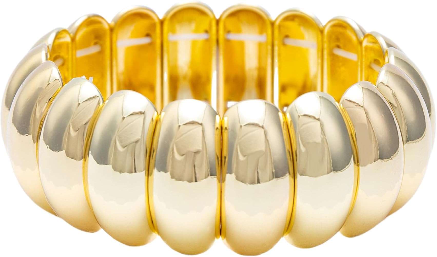 14K Gold Plated Stackable Bangle Bracelets Jewelry For Women Dainty Chunky Gold Plated Beaded Bra... | Amazon (US)