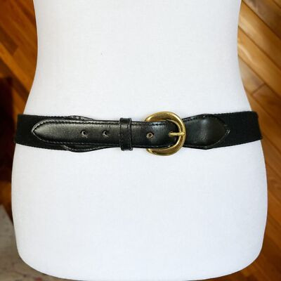 Vintage Black Leather and Woven Belt | eBay US