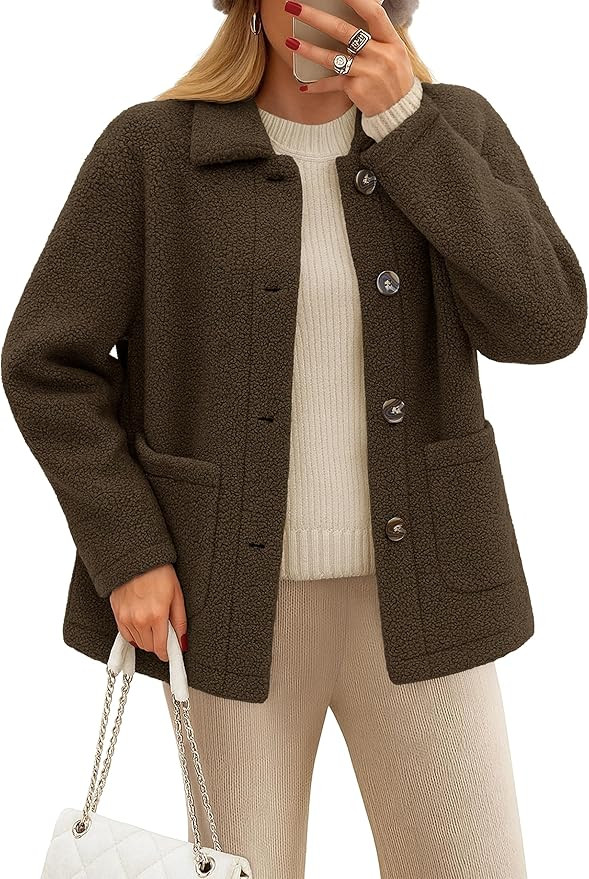 YUCOLEN Womens Fleece Jacket Button Down Sherpa Jacket Long Sleeve Teddy Coat Fuzzy Winter Warm O... | Amazon (US)