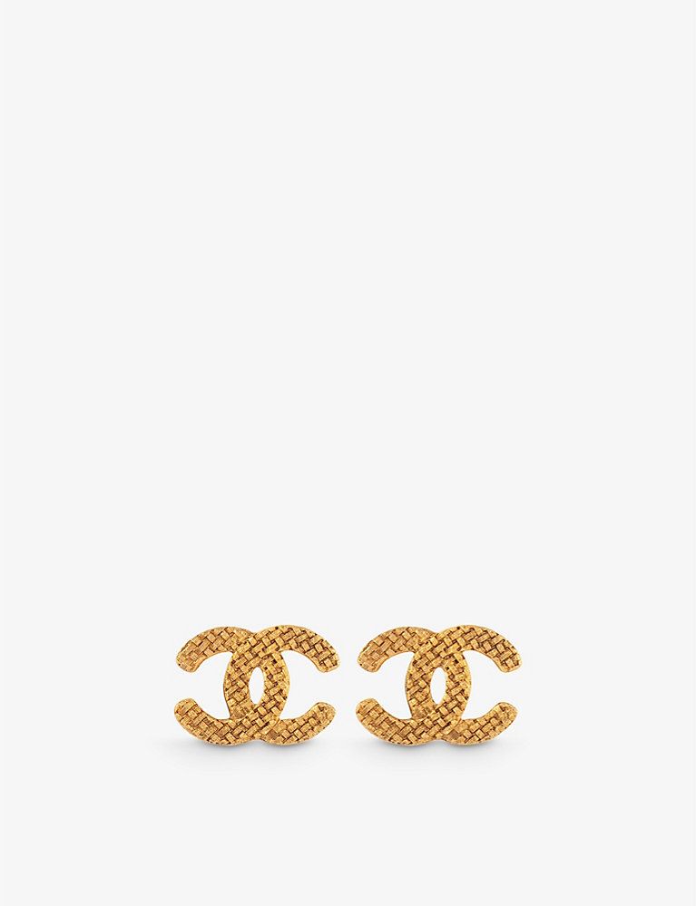 SUSAN CAPLAN Pre-loved Chanel yellow gold-plated clip-on earrings | Selfridges