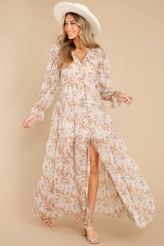 Simply Stated Beige Floral Print Maxi Dress | Red Dress 