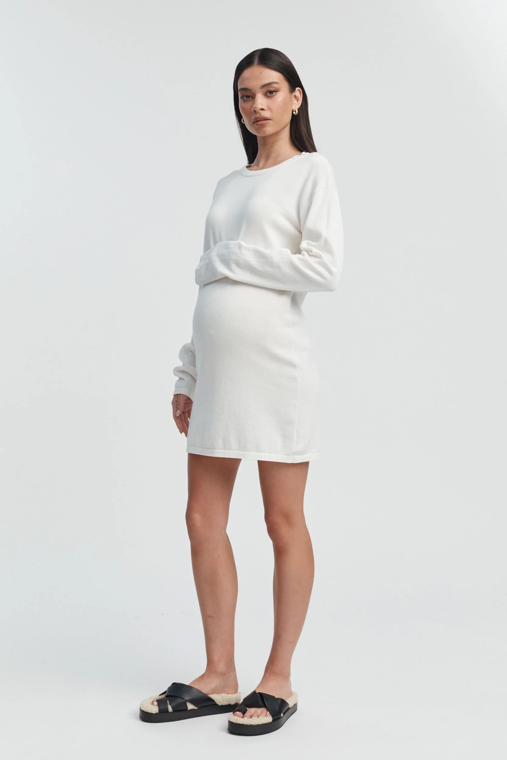 Lightweight Cotton Knit Mini Dress (Off White) | Legoe Heritage Maternity APAC
