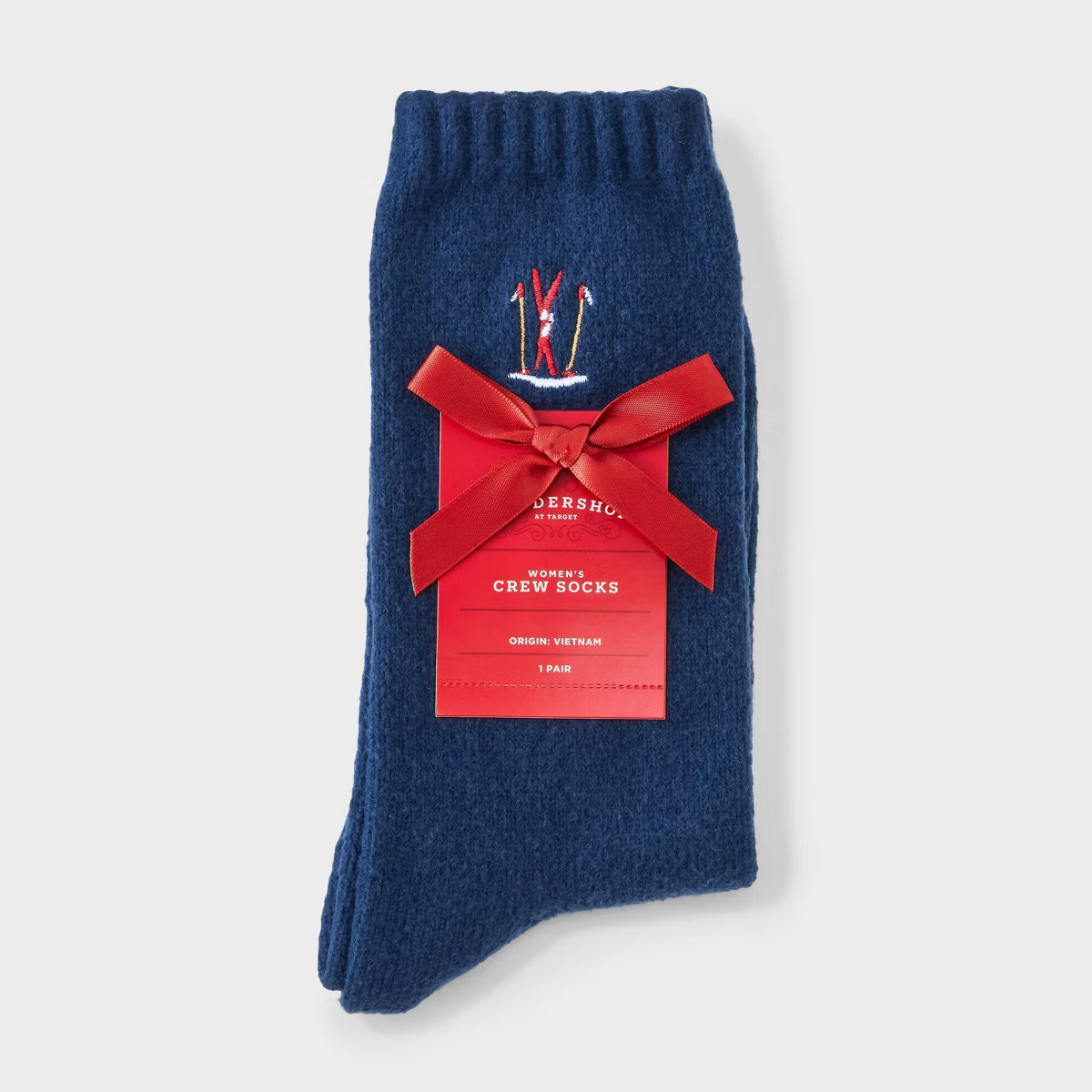 Women's Embroidered Skis Super Soft Crew Socks - Wondershop™ Navy 4-10 | Target