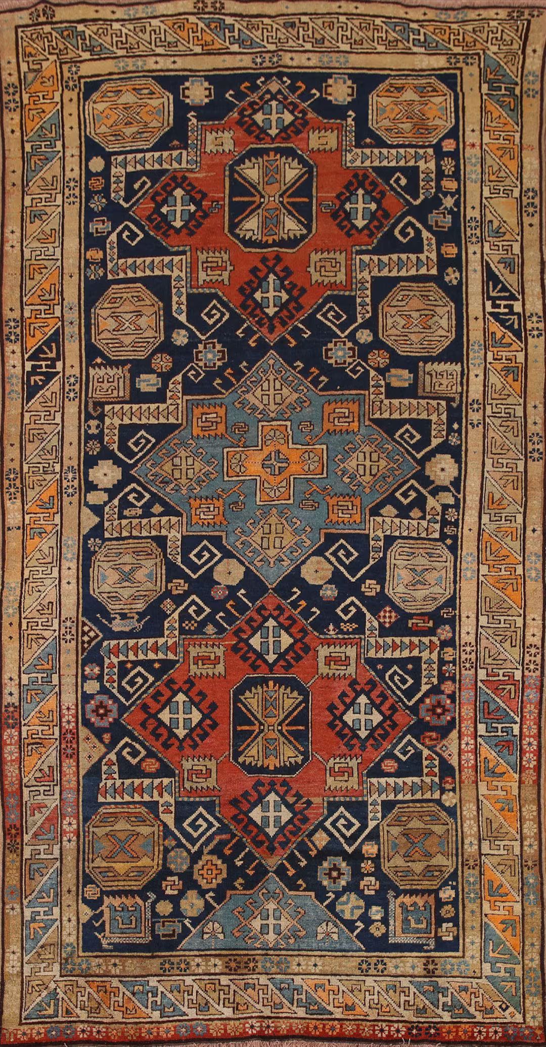 Pre-1900 Antique Kazak Oriental Area Rug 5x9, Hand-Knotted Wool Carpet, Vegetable Dye Rug | Etsy (US)