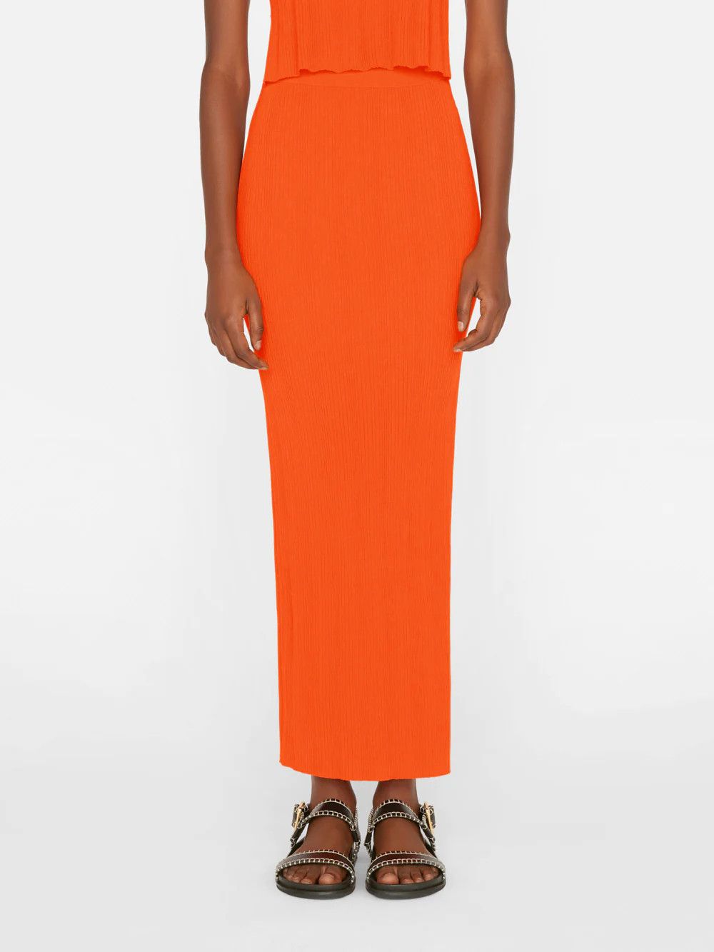 Mixed Rib Cutout Skirt -- Bright Tangerine | Frame Denim
