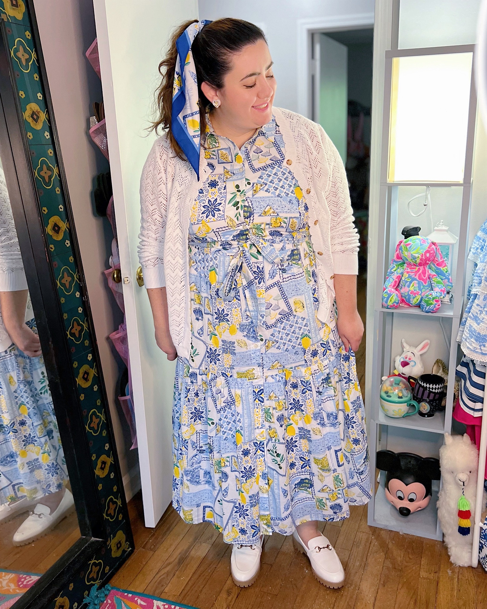 Blue and white shirtdress, pointelle cardigan, white loafers, silk hair scarf

Preppy outfit, grand Millennial outfit, collared midi dress, plus size dress, size inclusive brand 

#LTKSaleAlert #LTKFindsUnder50 #LTKMidsize